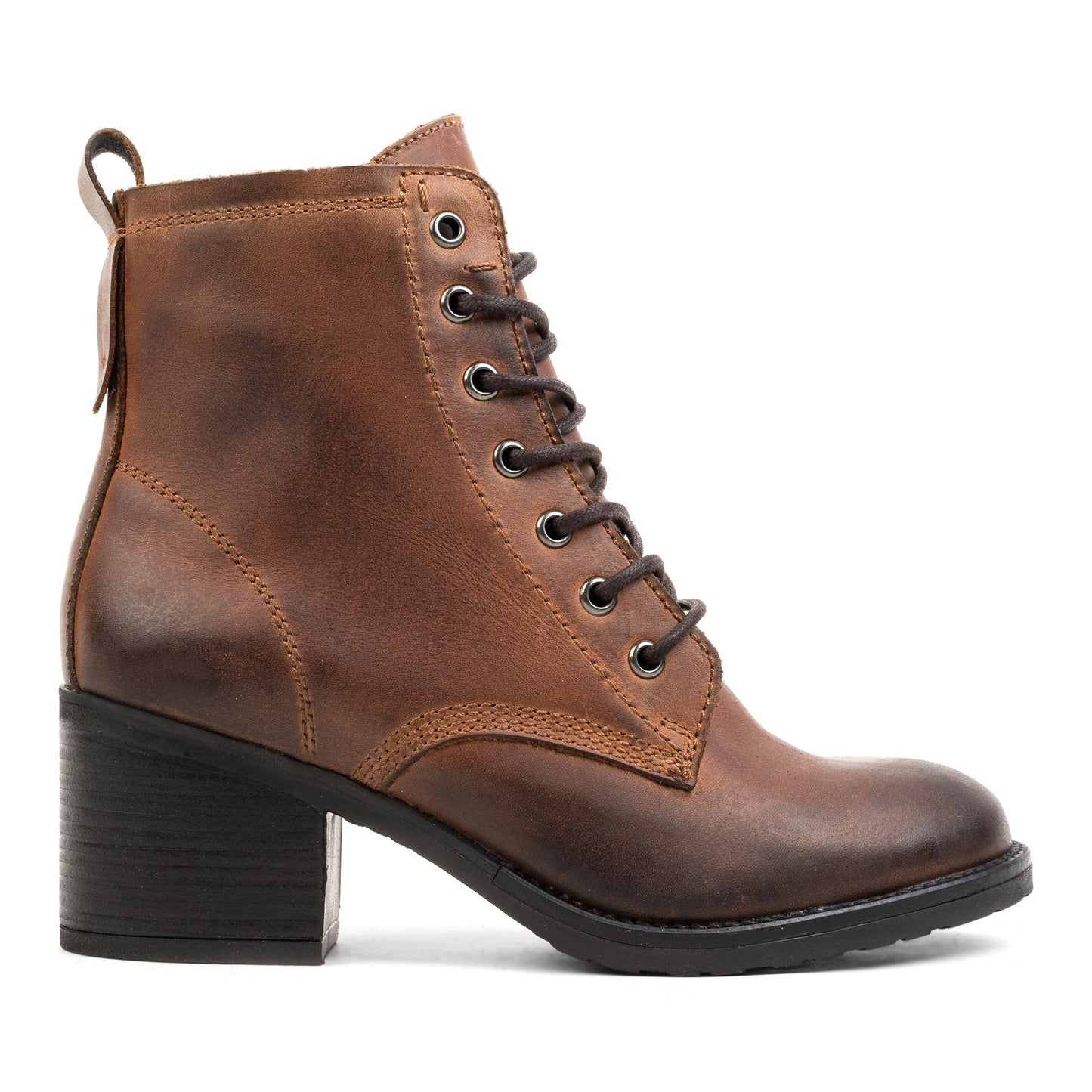 ANNIE ANKLE LACE BOOT Tan Waxed Leather