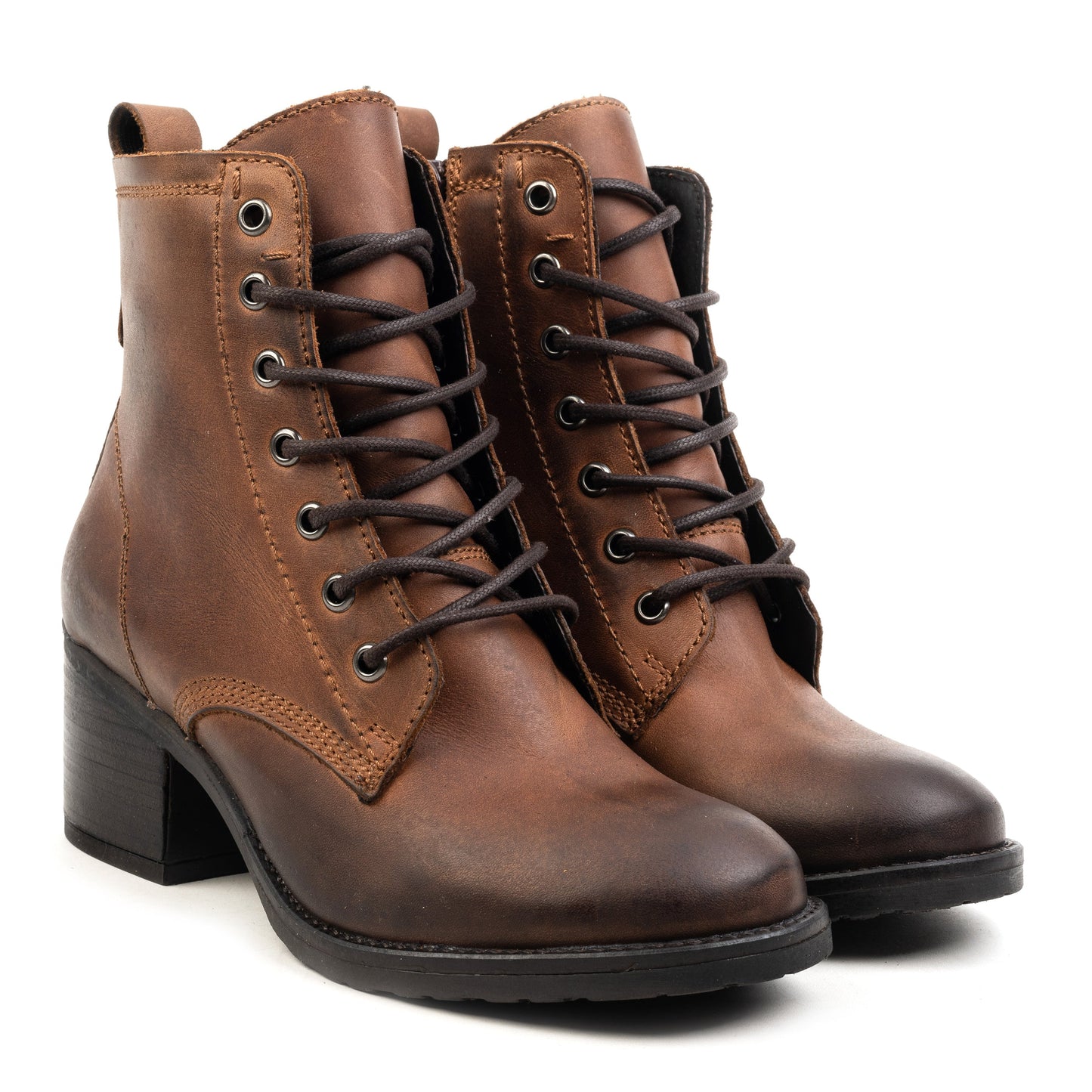 ANNIE ANKLE LACE BOOT Tan Waxed Leather