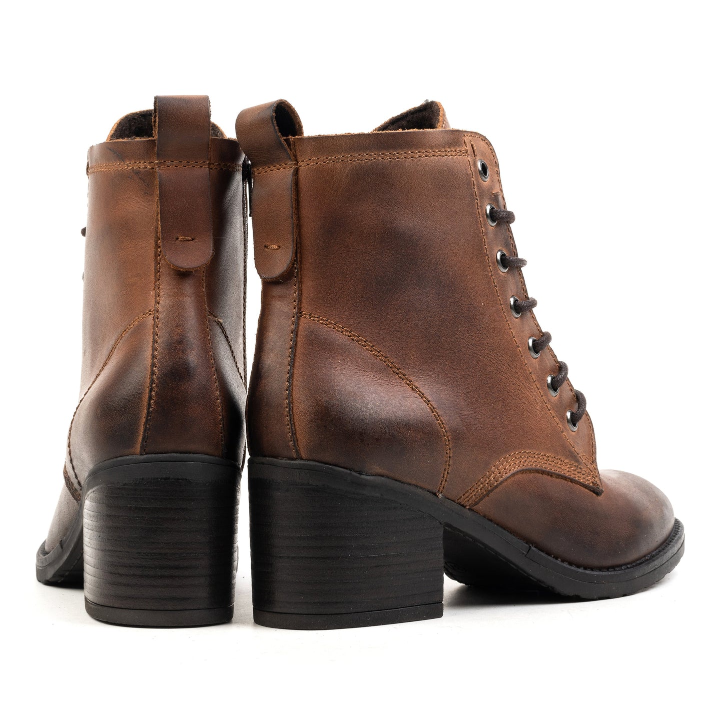 ANNIE ANKLE LACE BOOT Tan Waxed Leather