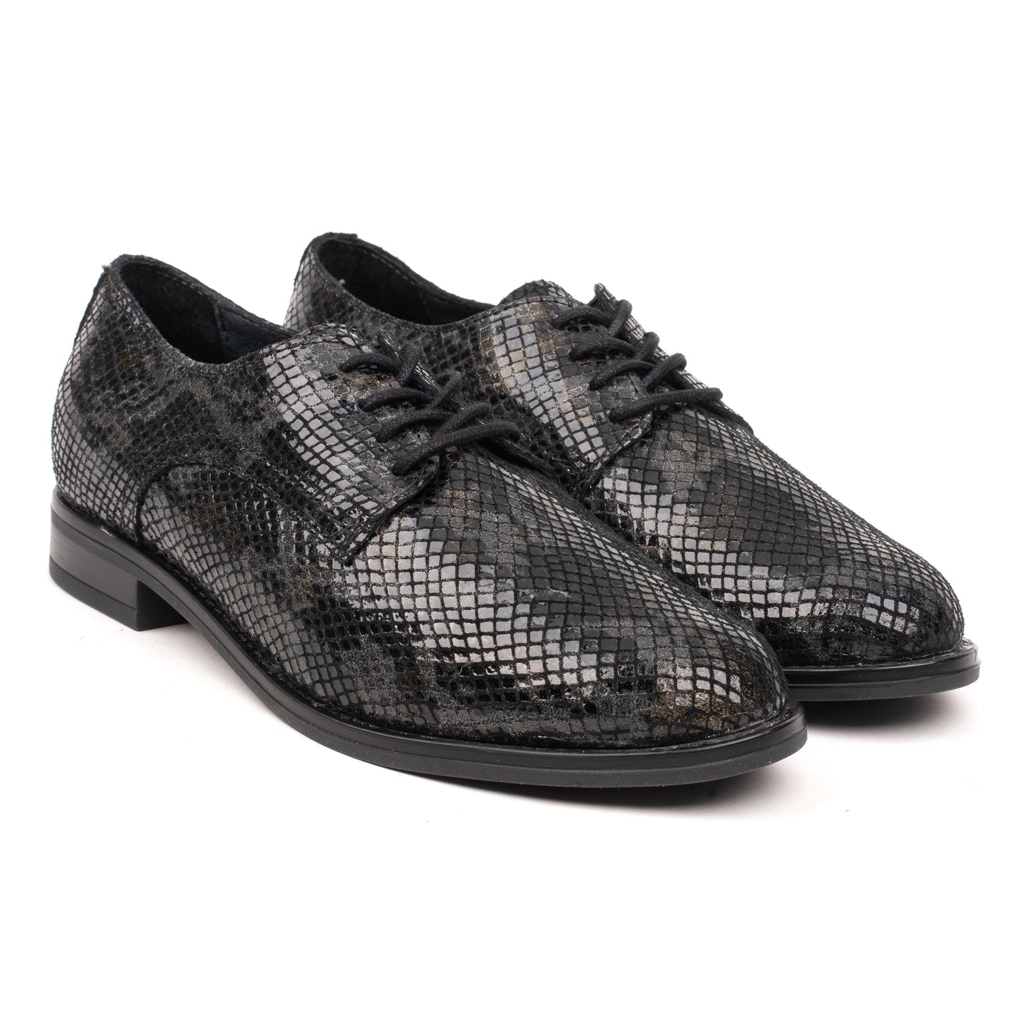 OMNIO Pantof Negru | Jade Plain Lace Up Black Leather Pyton - f