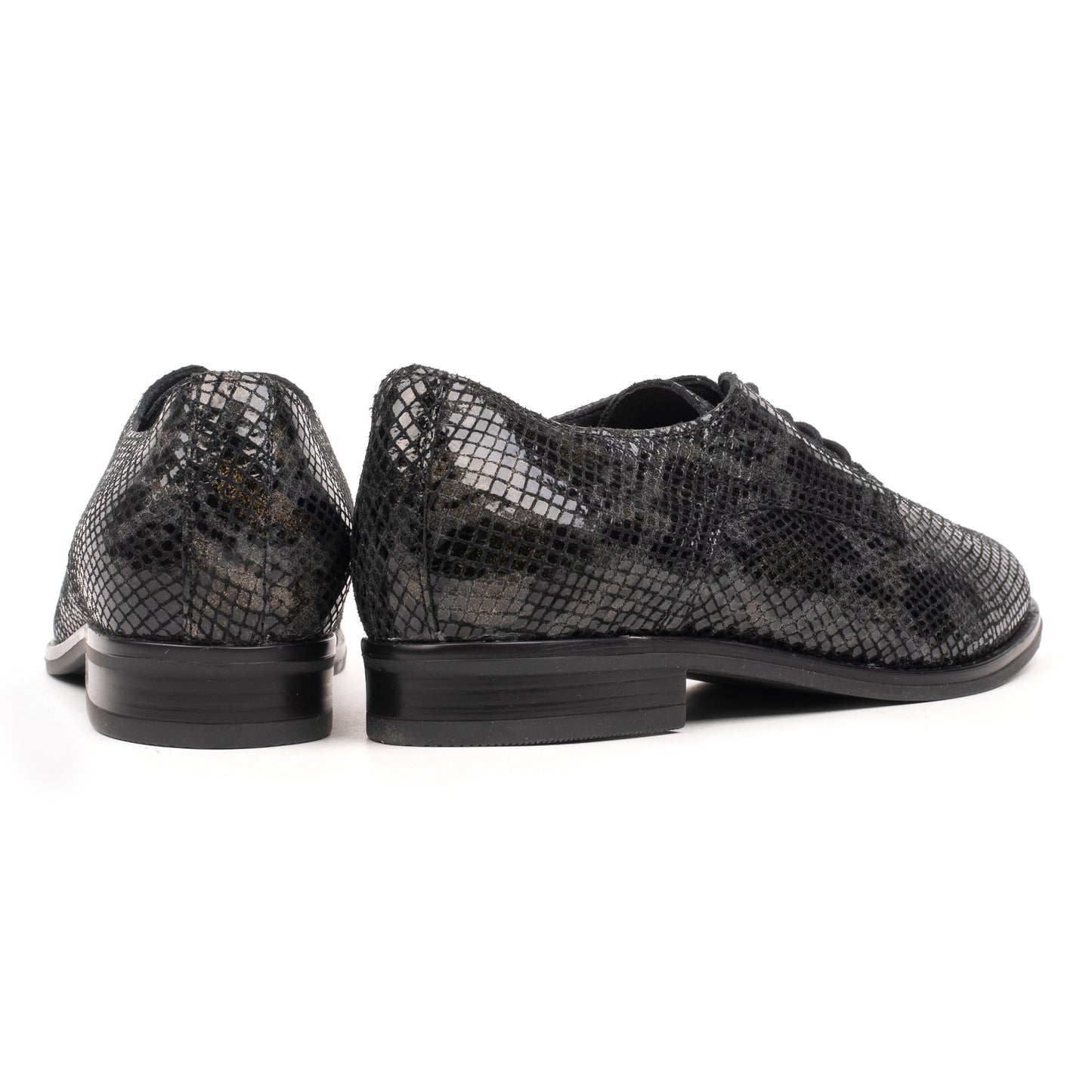 OMNIO Pantof Negru | Jade Plain Lace Up Black Leather Pyton - b