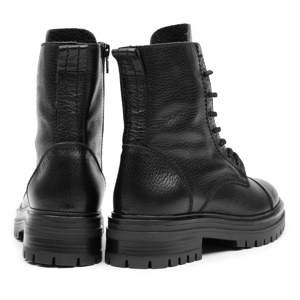 LEYTON COMBAT MID Black Leather Milled N