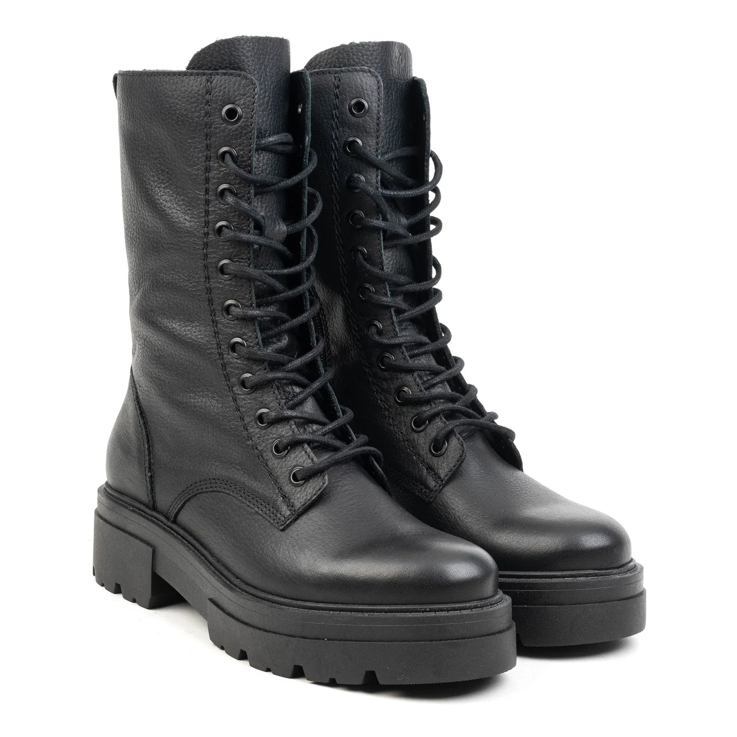 SHARI COMBAT HIGH Black Leather Milled