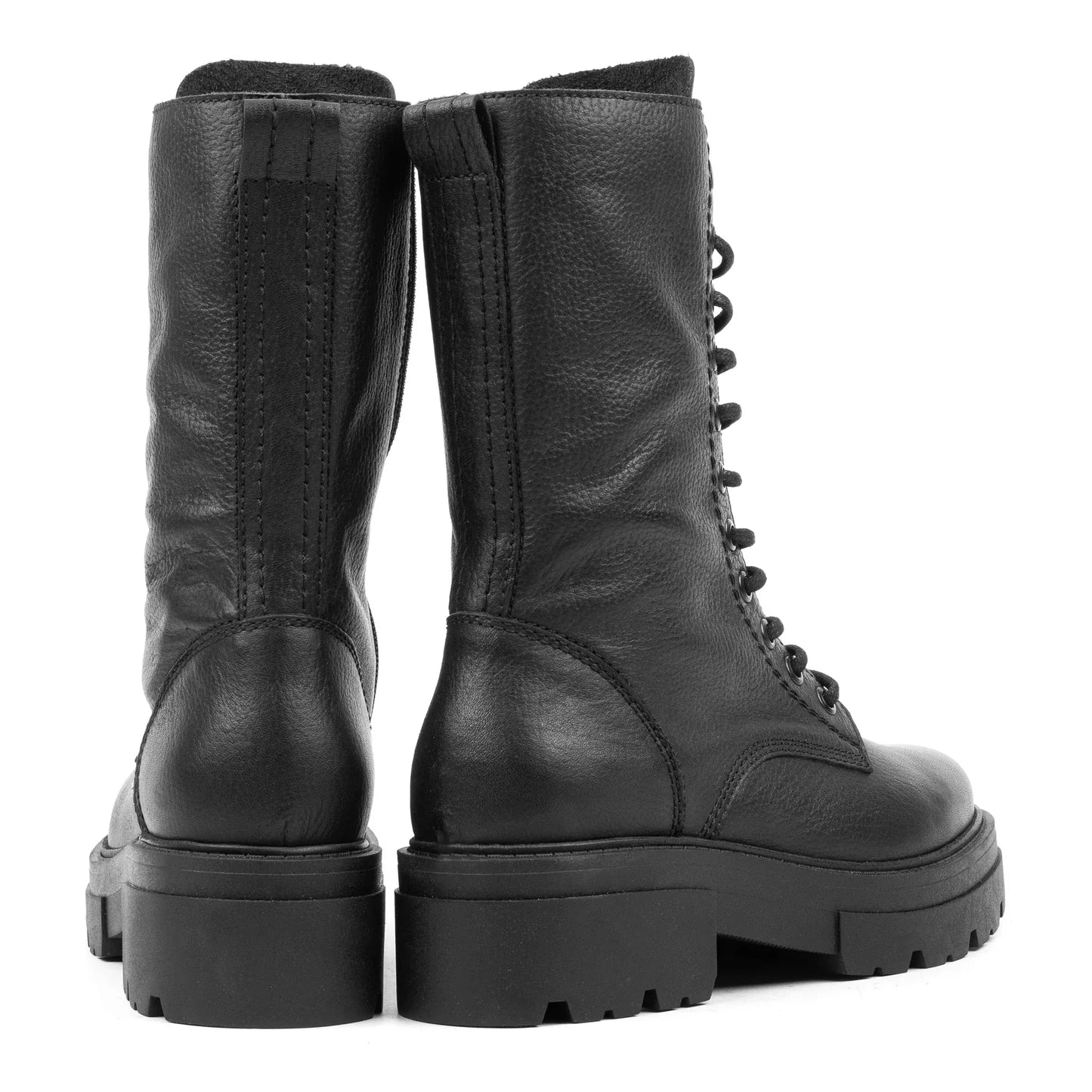 SHARI COMBAT HIGH Black Leather Milled