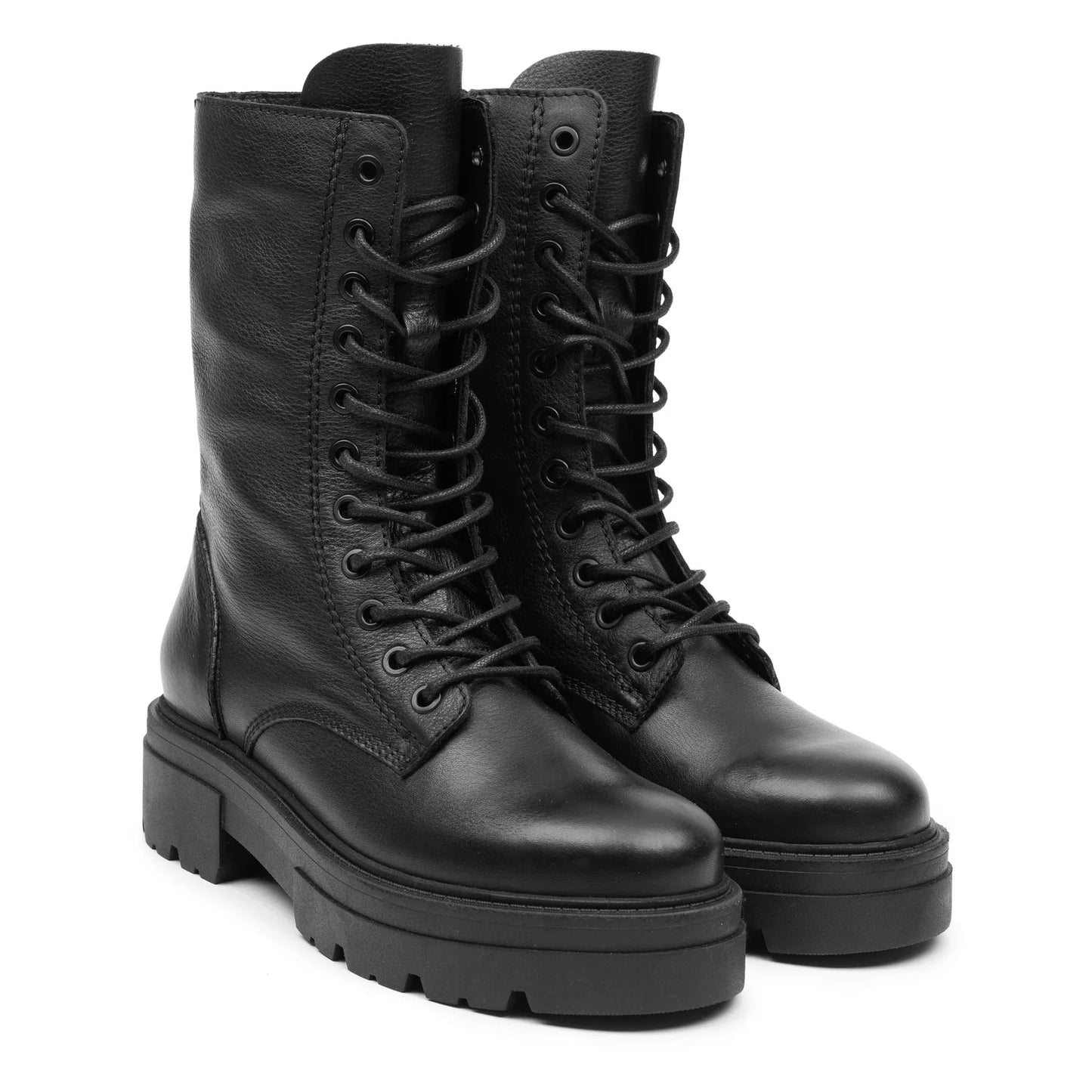 SHARI COMBAT HIGH Black Leather
