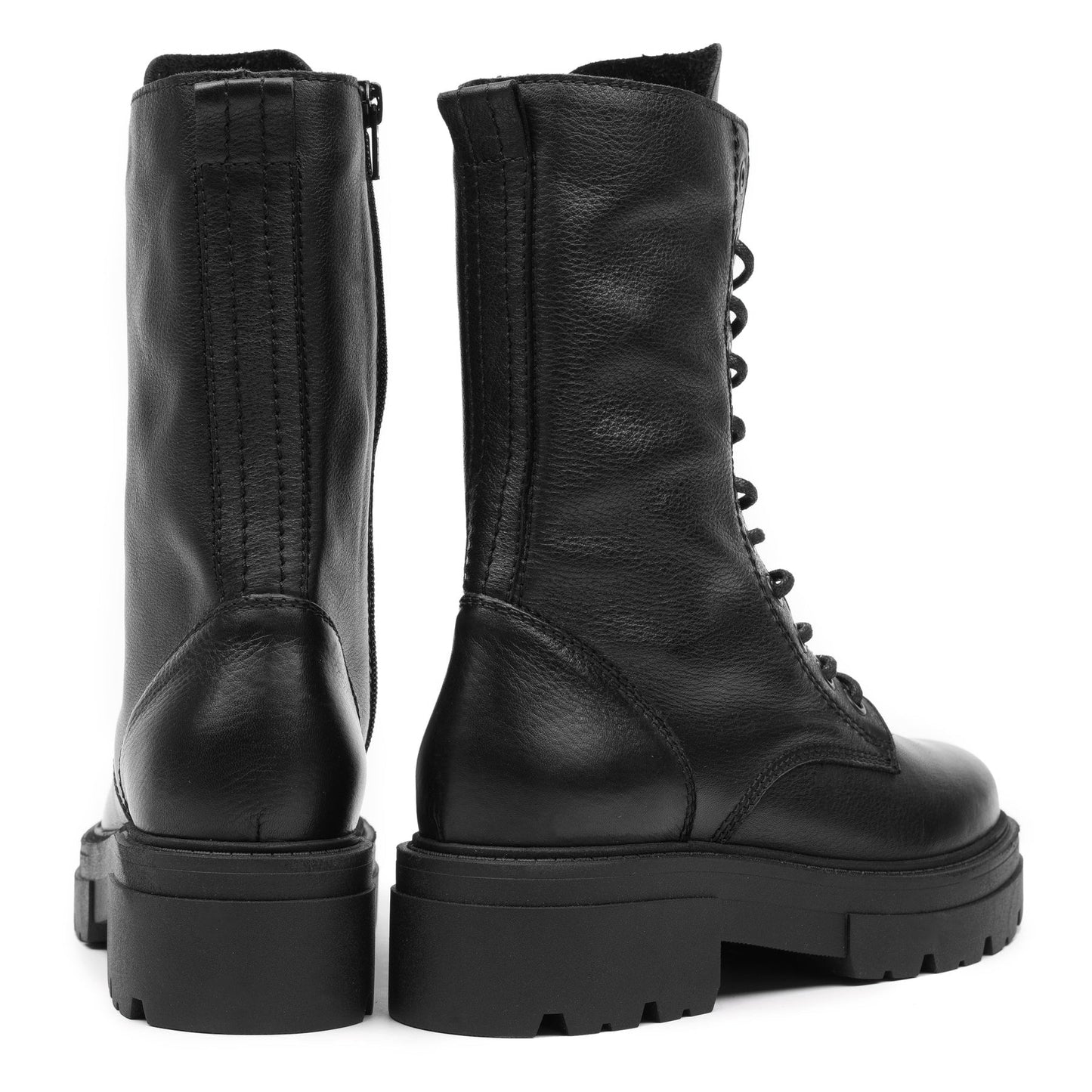 SHARI COMBAT HIGH Black Leather