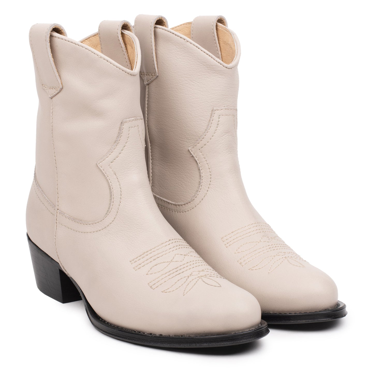 OMNIO Botine Bej | Dulce Western Short Beige Leather Milled - f