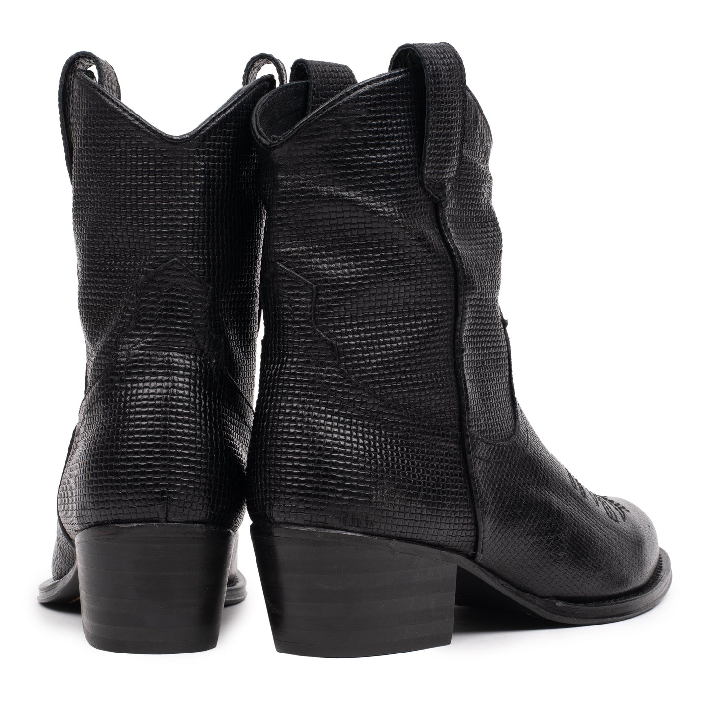 DULCE WESTERN SHORT Black Embossed Leather