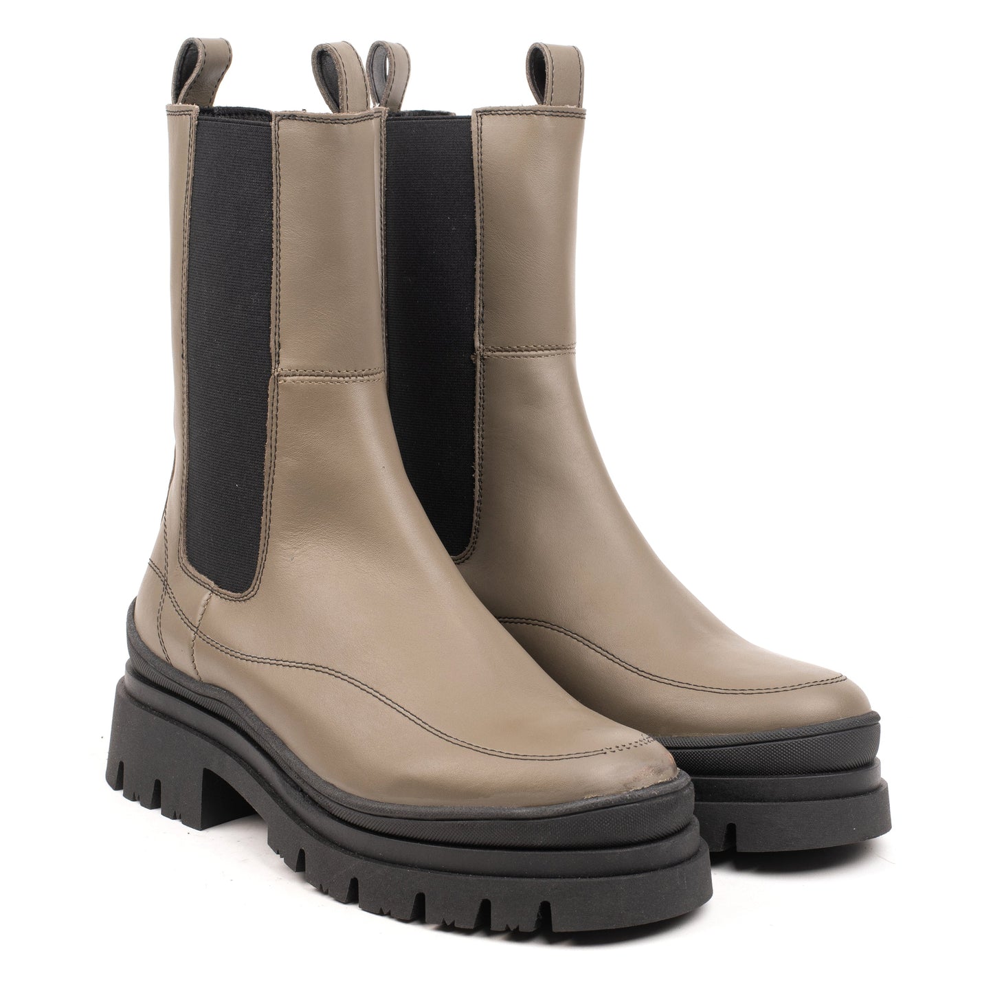 KAMALA CHELSEA DECO STITCH Olive Leather Milled