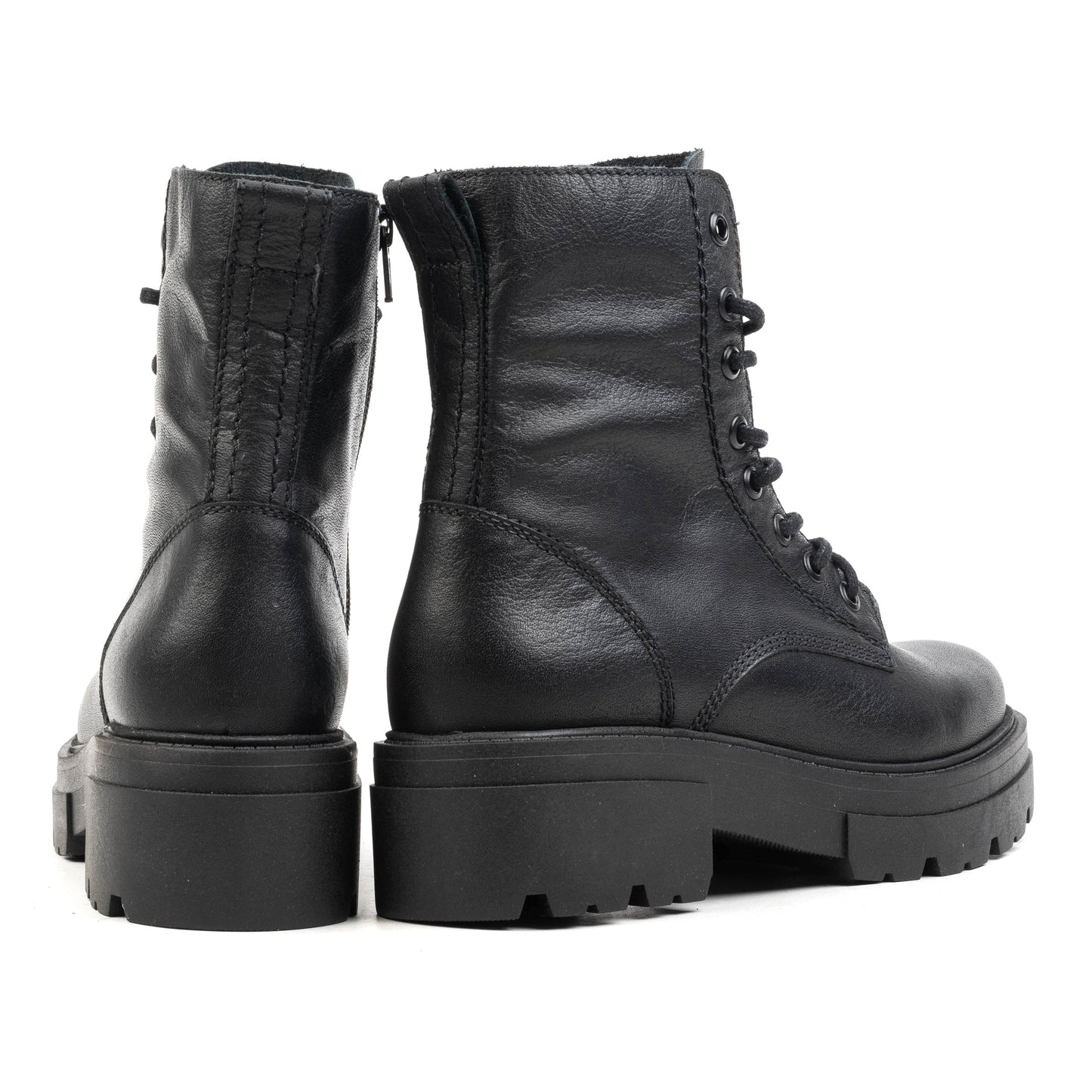 SHARI MID COMBAT Black Leather