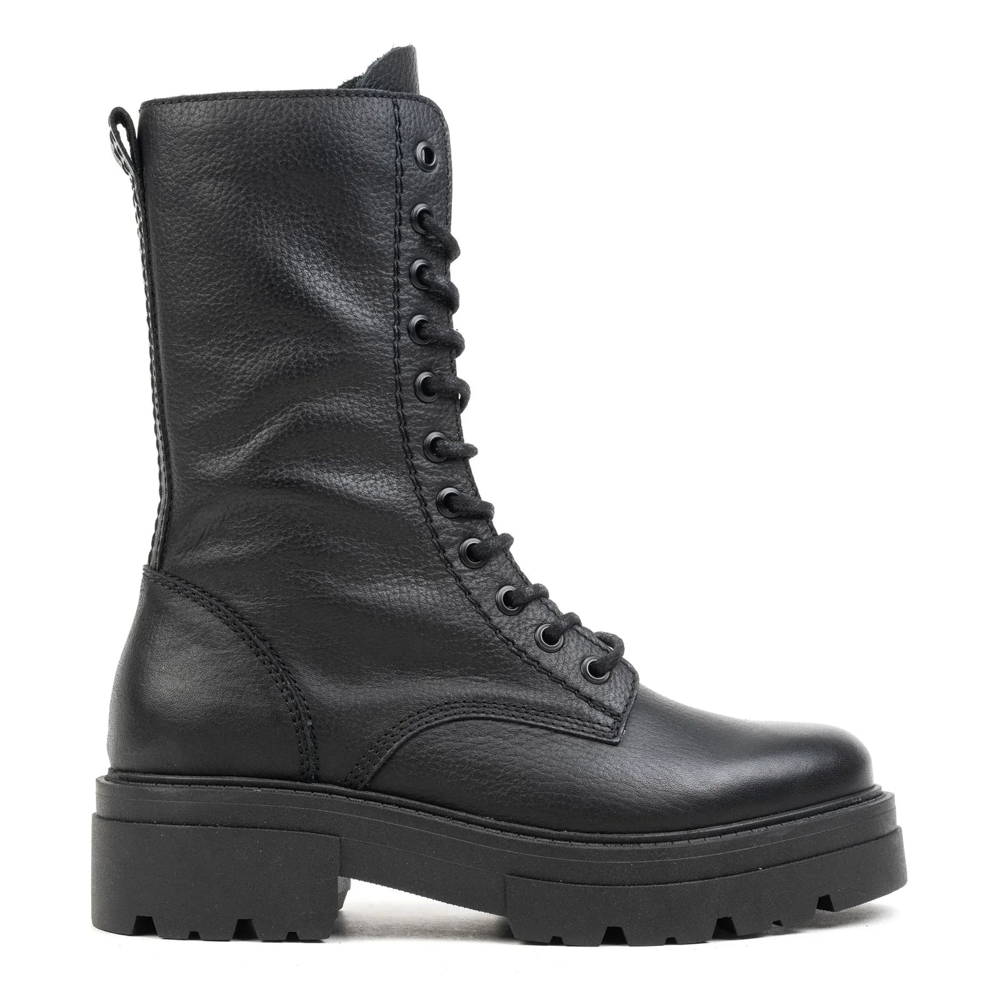 SHARI COMBAT HIGH Black Leather Milled