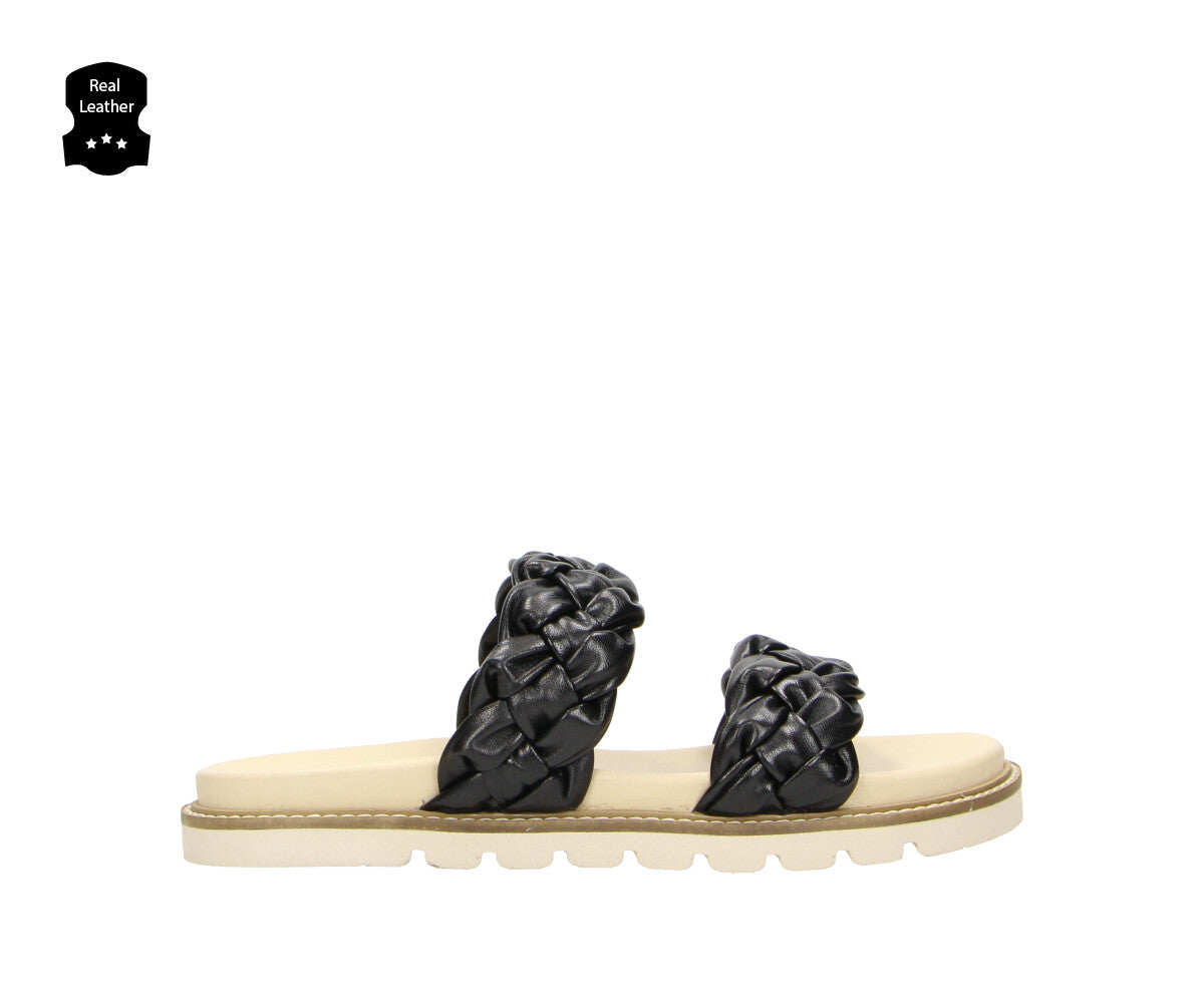 SANDAL SLIPPER WOMEN Black Leather