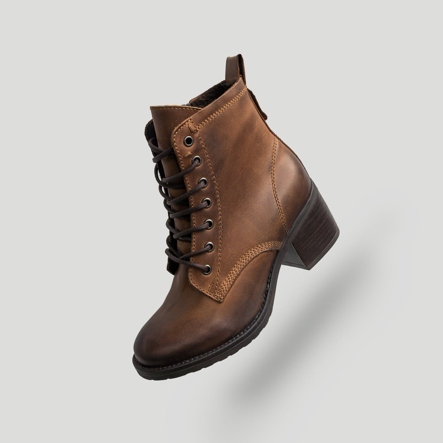 ANNIE ANKLE LACE BOOT Tan Waxed Leather