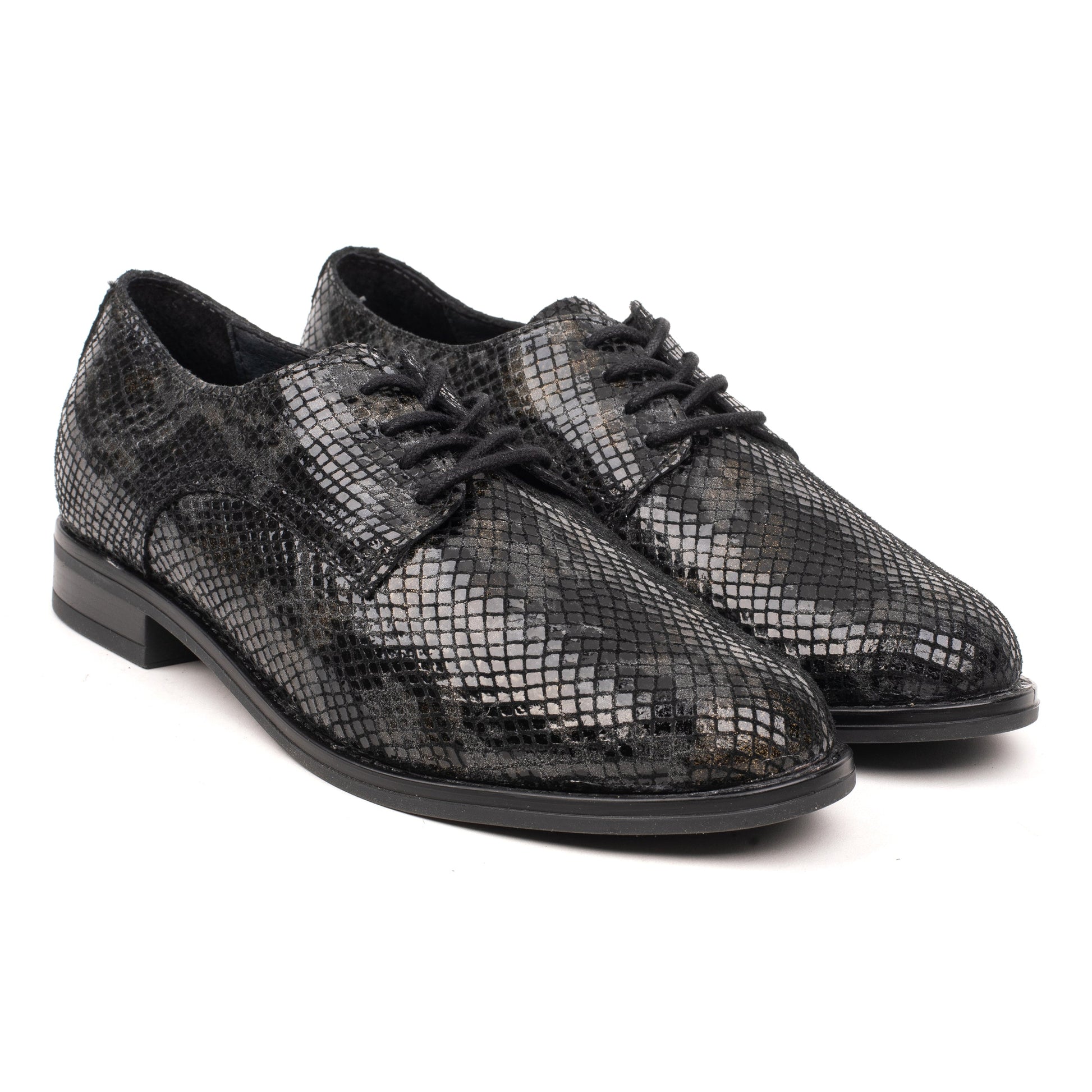 OMNIO Pantof Negru | Jade Plain Lace Up Black Leather Pyton - f
