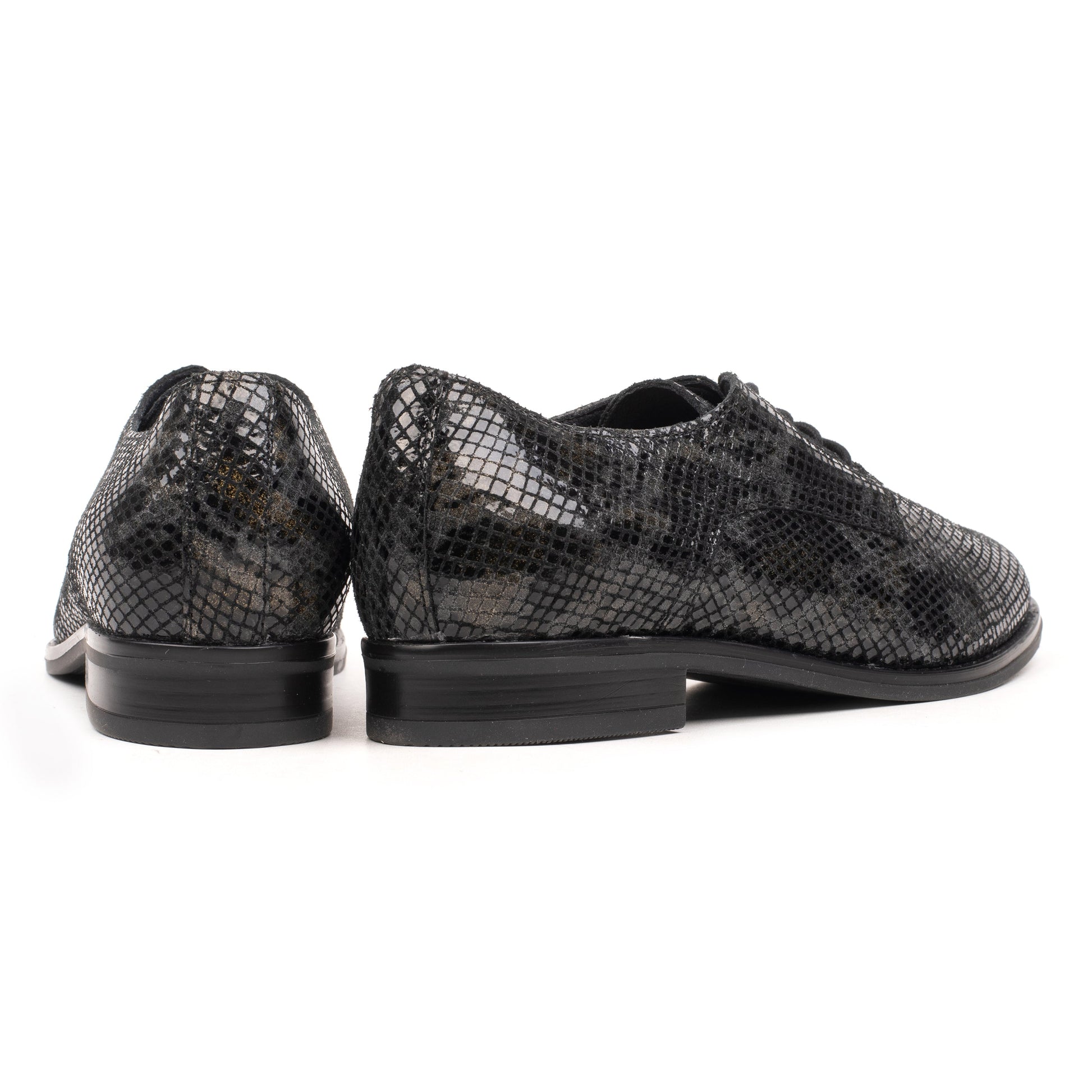 OMNIO Pantof Negru | Jade Plain Lace Up Black Leather Pyton - b