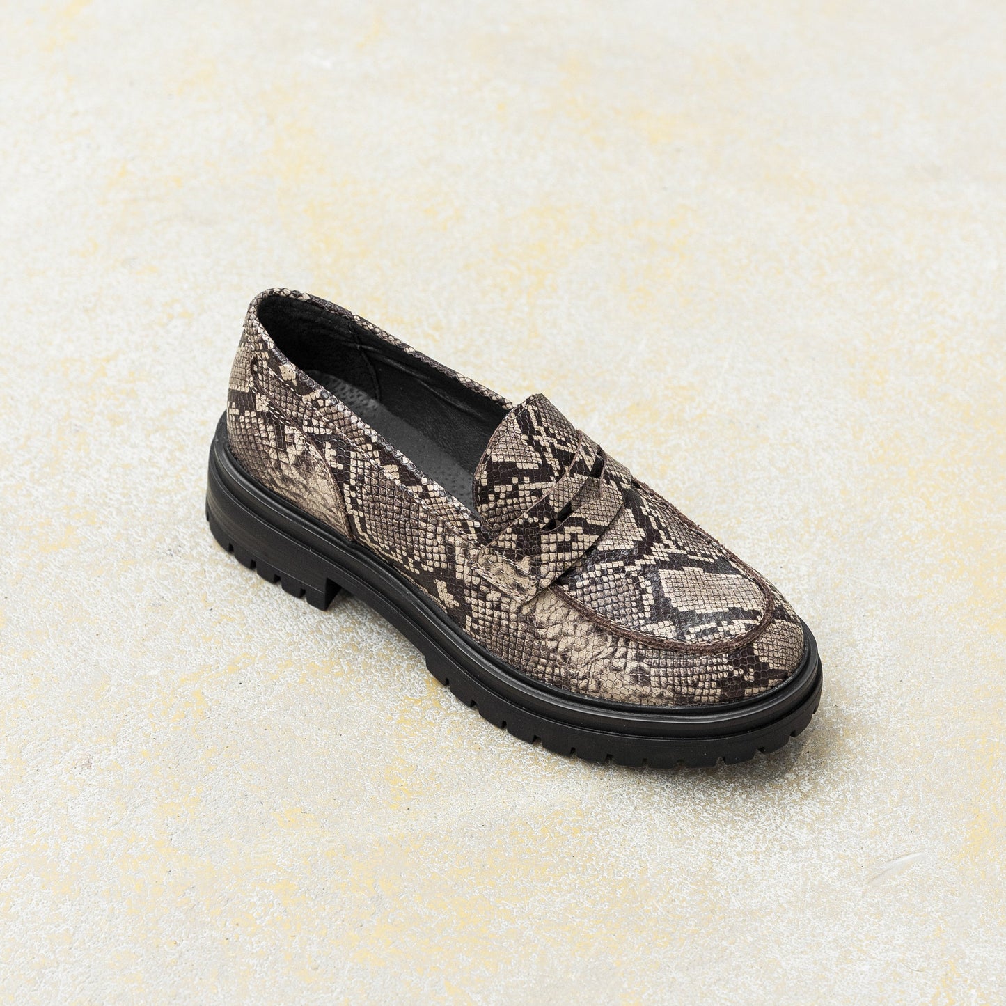LEYTON LOAFER SADDLE Lt.taupe Snake